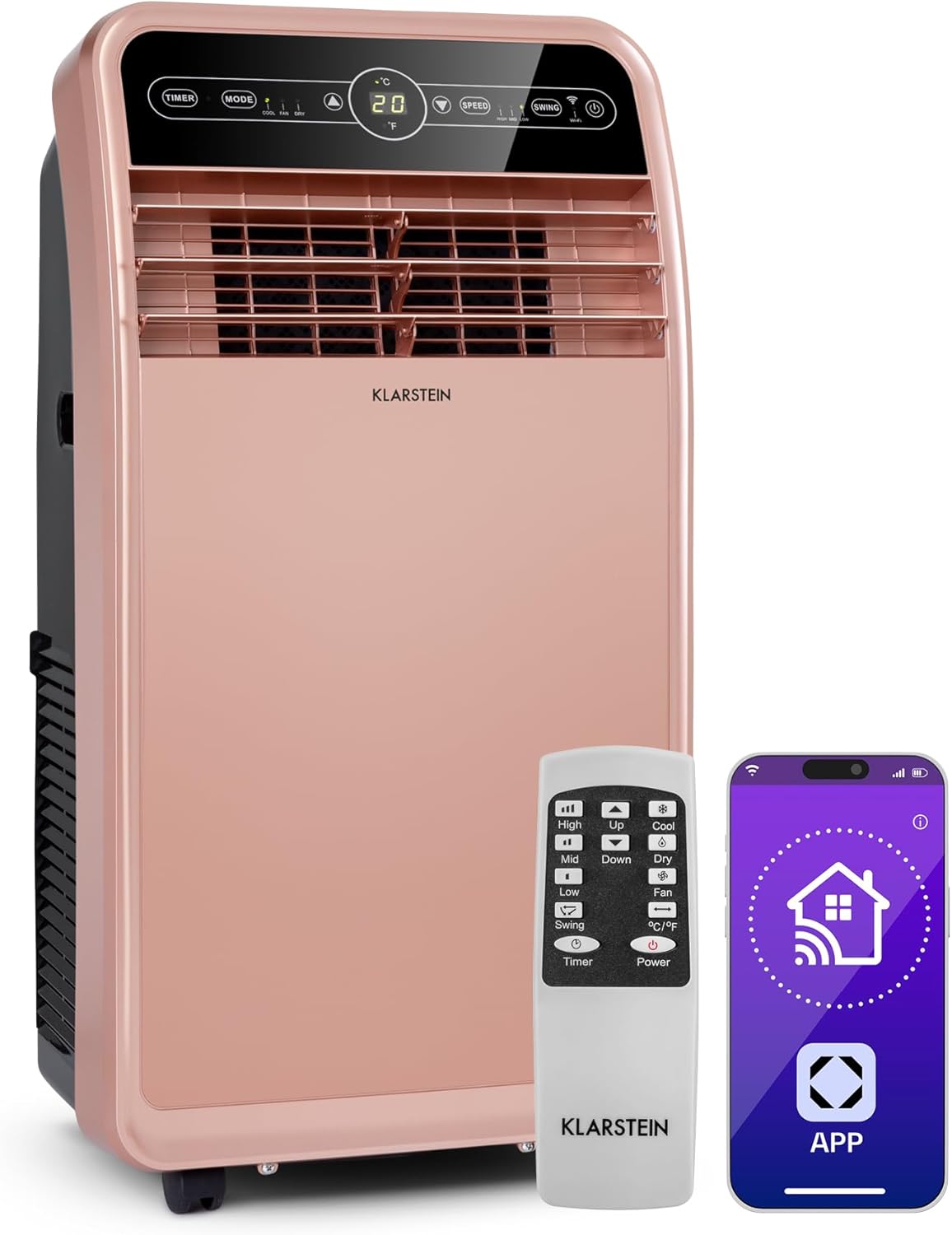 Ar Condicionado Portátil Smart Klarstein 12000 BTU – Classe A, R290, Inverter, Conectado, 52 dB, Rosa
