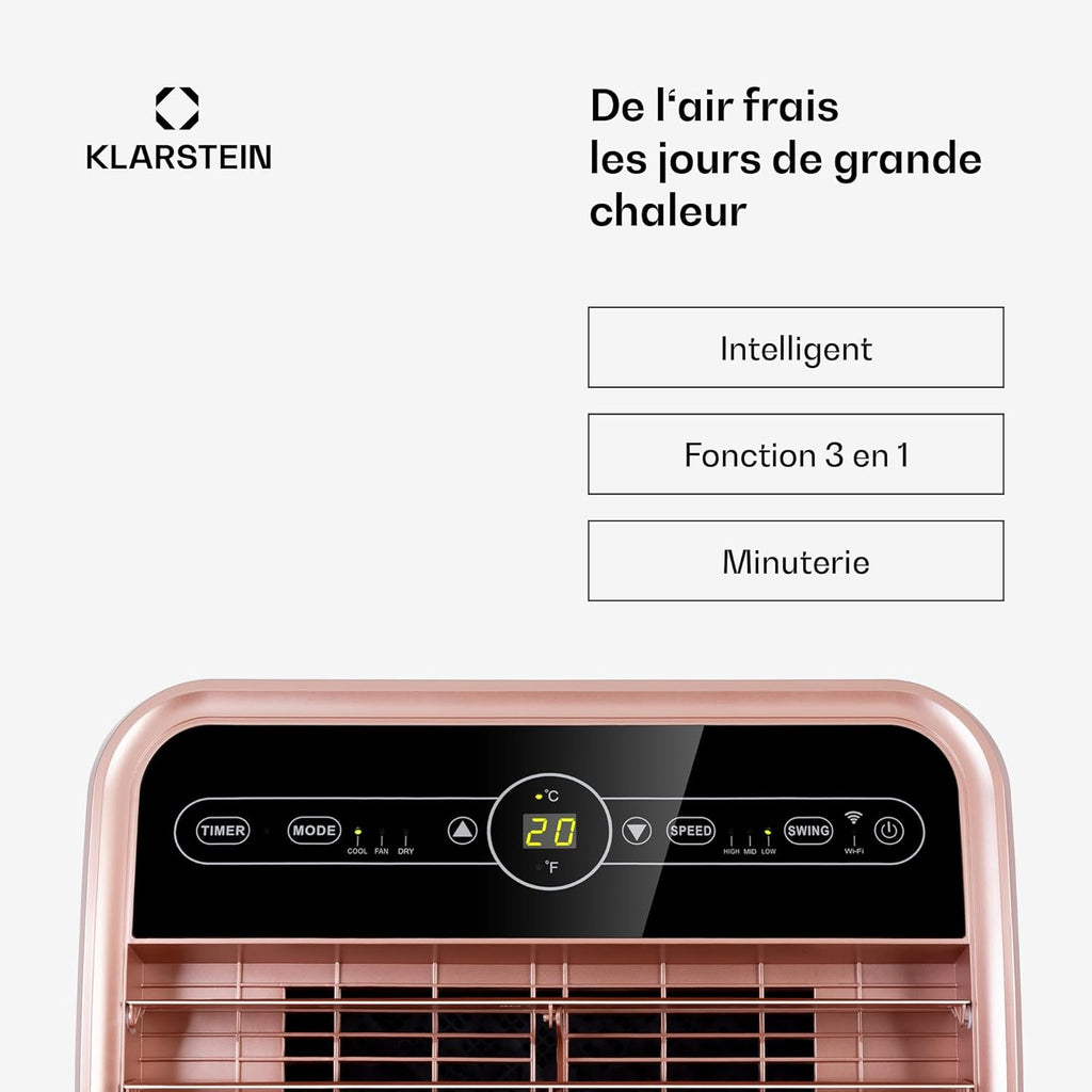 Ar Condicionado Portátil Smart Klarstein 12000 BTU – Classe A, R290, Inverter, Conectado, 52 dB, Rosa