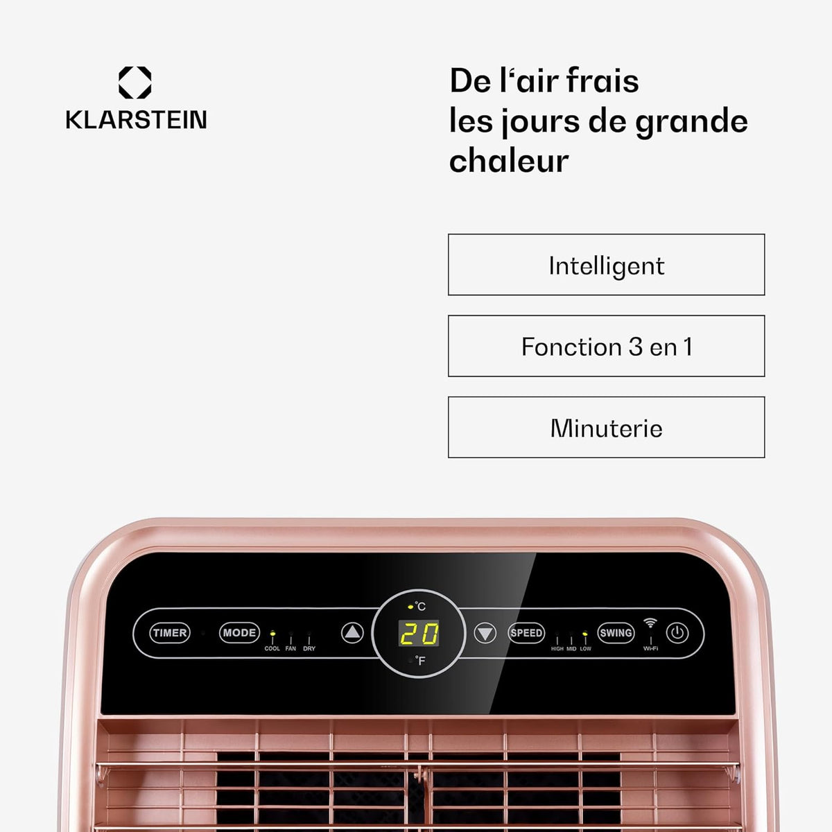Ar Condicionado Portátil Smart Klarstein 12000 BTU – Classe A, R290, Inverter, Conectado, 52 dB, Rosa