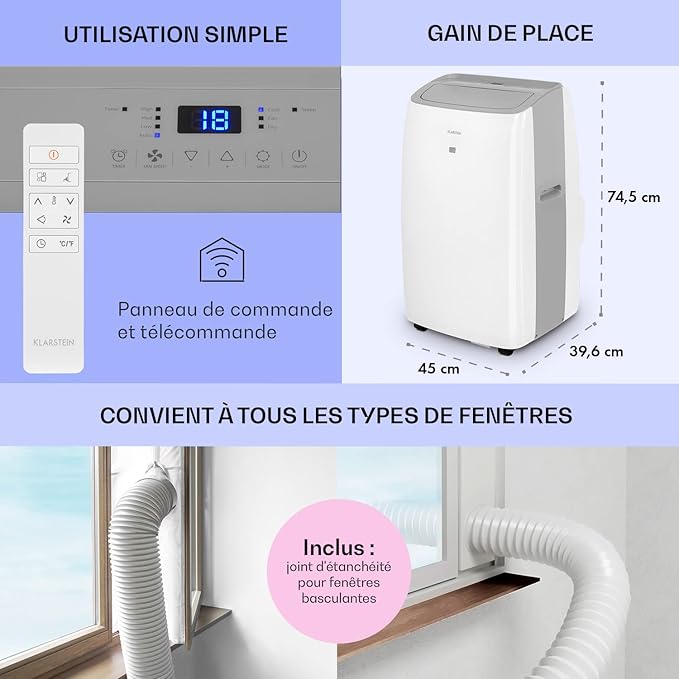 Ar Condicionado Portátil Klarstein 12000 BTU – Classe A+, R290, SEER 13, Silencioso 63 dB