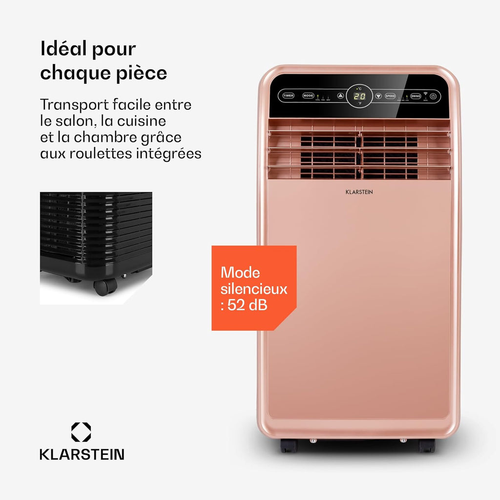 Ar Condicionado Portátil Smart Klarstein 12000 BTU – Classe A, R290, Inverter, Conectado, 52 dB, Rosa